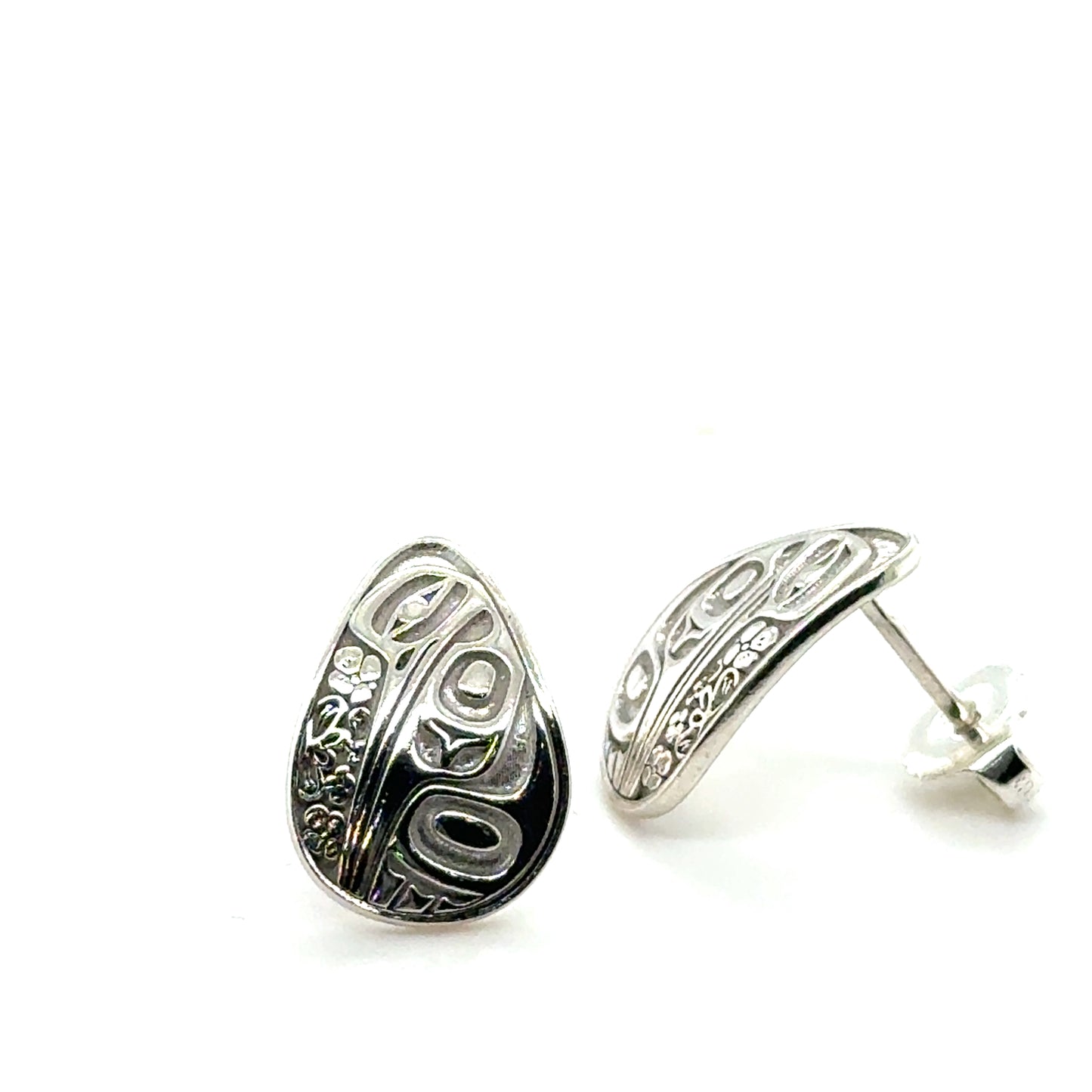 Earrings - Sterling Silver - Stud - Teardrop - Hummingbird Floral - Small - 16mm