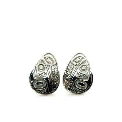 Earrings - Sterling Silver - Stud - Teardrop - Hummingbird Floral - Small - 16mm