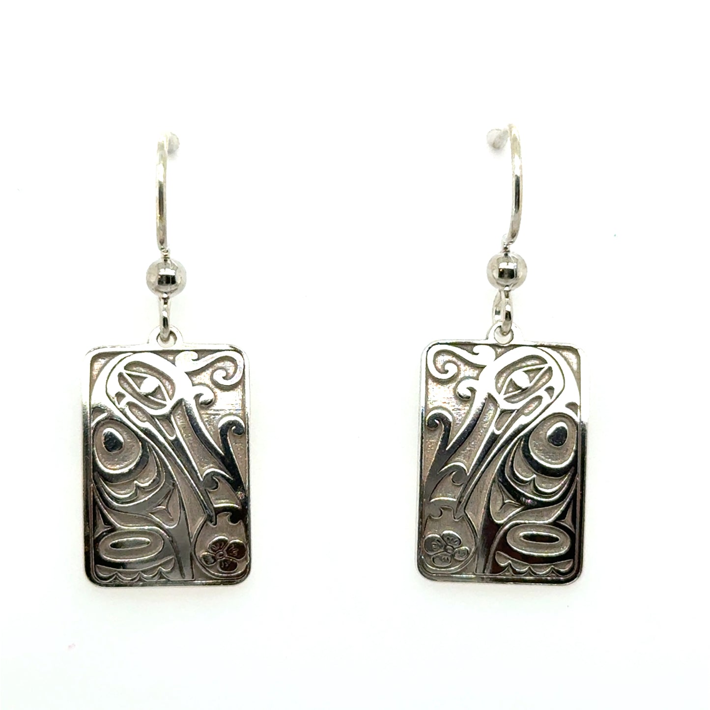 Earrings - Sterling Silver - Drop - Rectangle - Hummingbird - Small