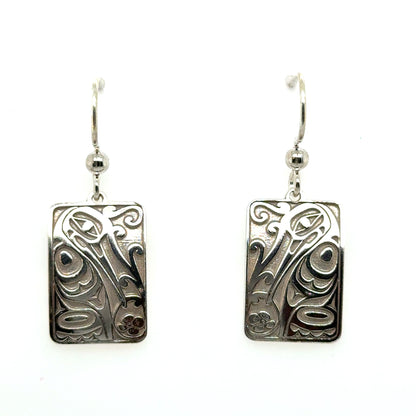 Earrings - Sterling Silver - Drop - Rectangle - Hummingbird - Small