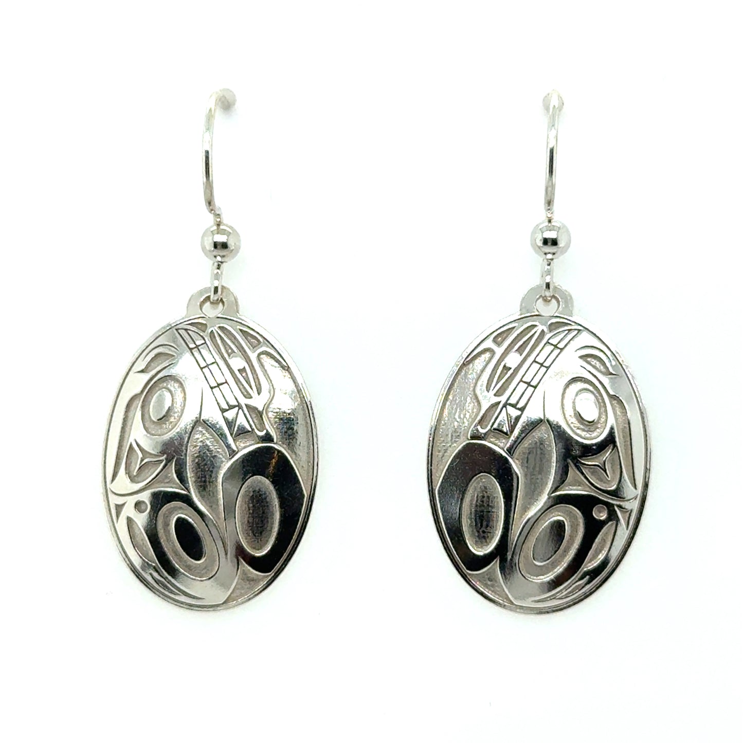 Earrings - Sterling Silver - Drop - Oval - Wolf - 24mm
