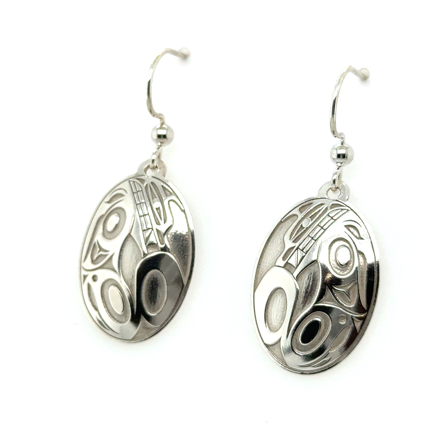 Earrings - Sterling Silver - Drop - Oval - Wolf - 24mm