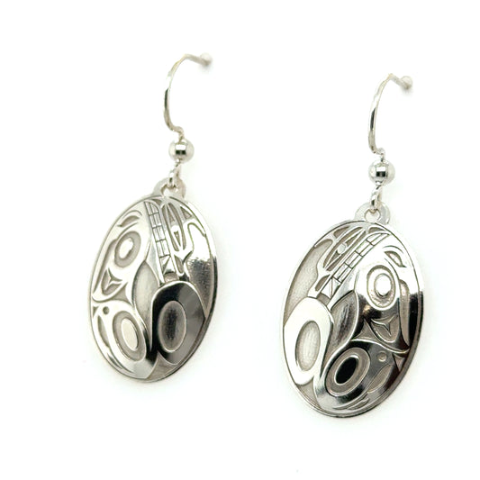 Earrings - Sterling Silver - Drop - Oval - Wolf - 24mm