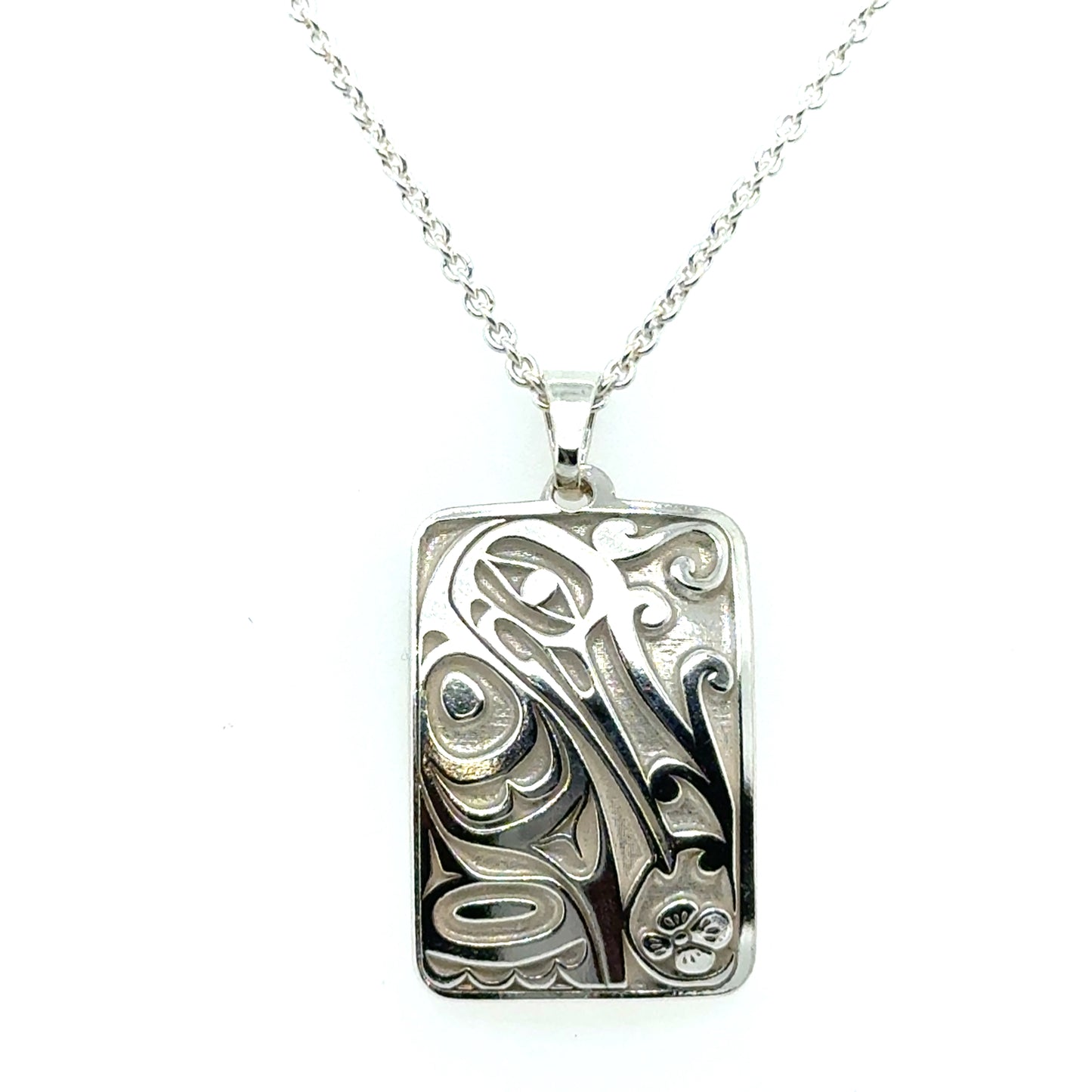 Pendant - Sterling Silver - Rectangle - Hummingbird - 25mm