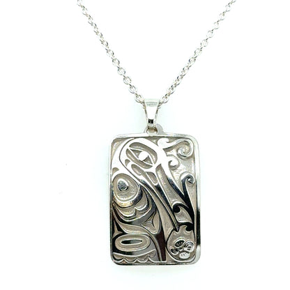 Pendant - Sterling Silver - Rectangle - Hummingbird - 25mm