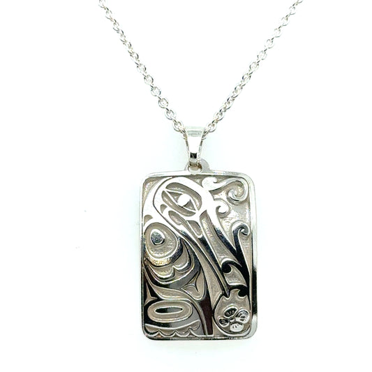 Pendant - Sterling Silver - Rectangle - Hummingbird - 25mm