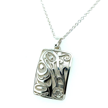 Pendant - Sterling Silver - Rectangle - Hummingbird - 25mm