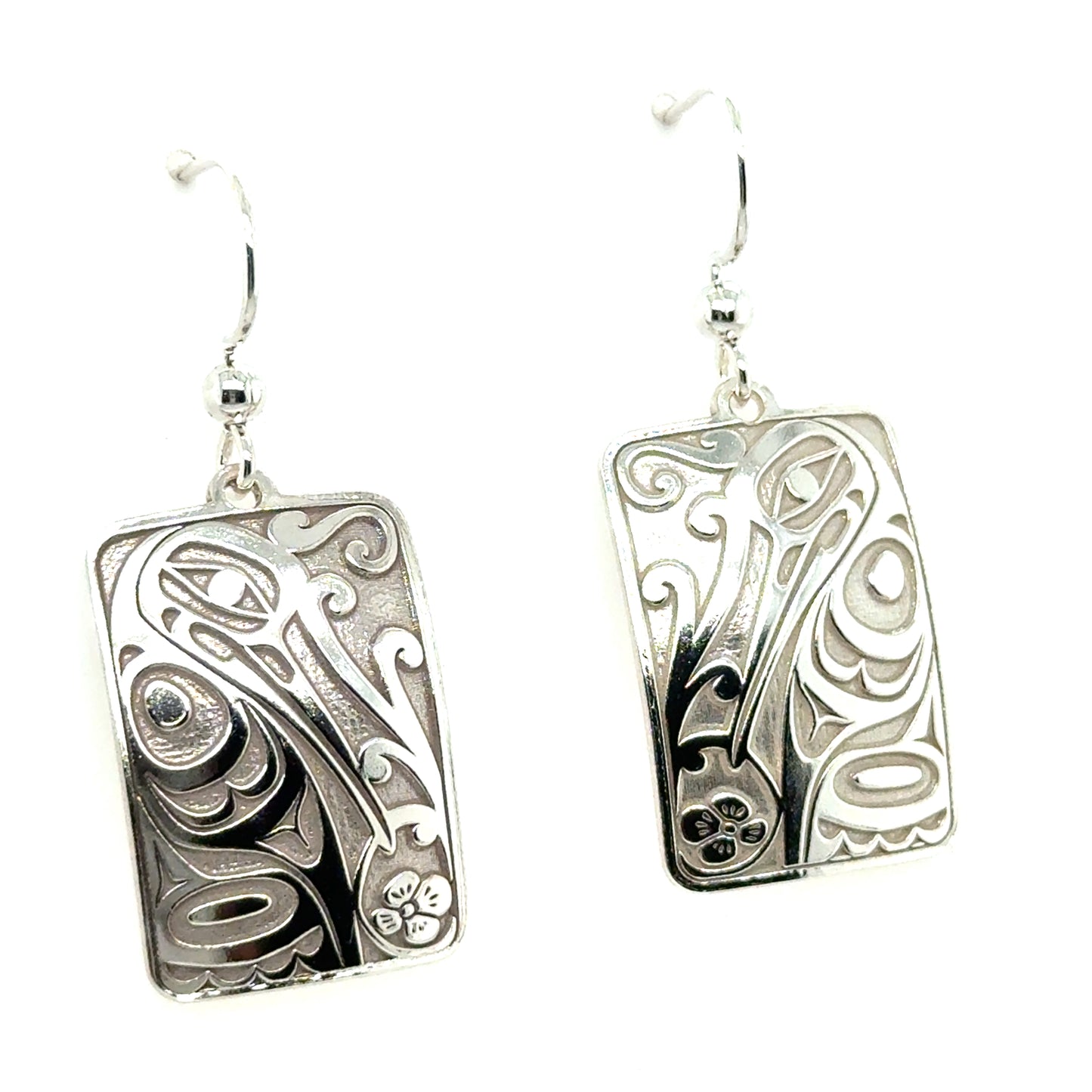 Earrings - Sterling Silver - Drop - Rectangle - Hummingbird - 25mm