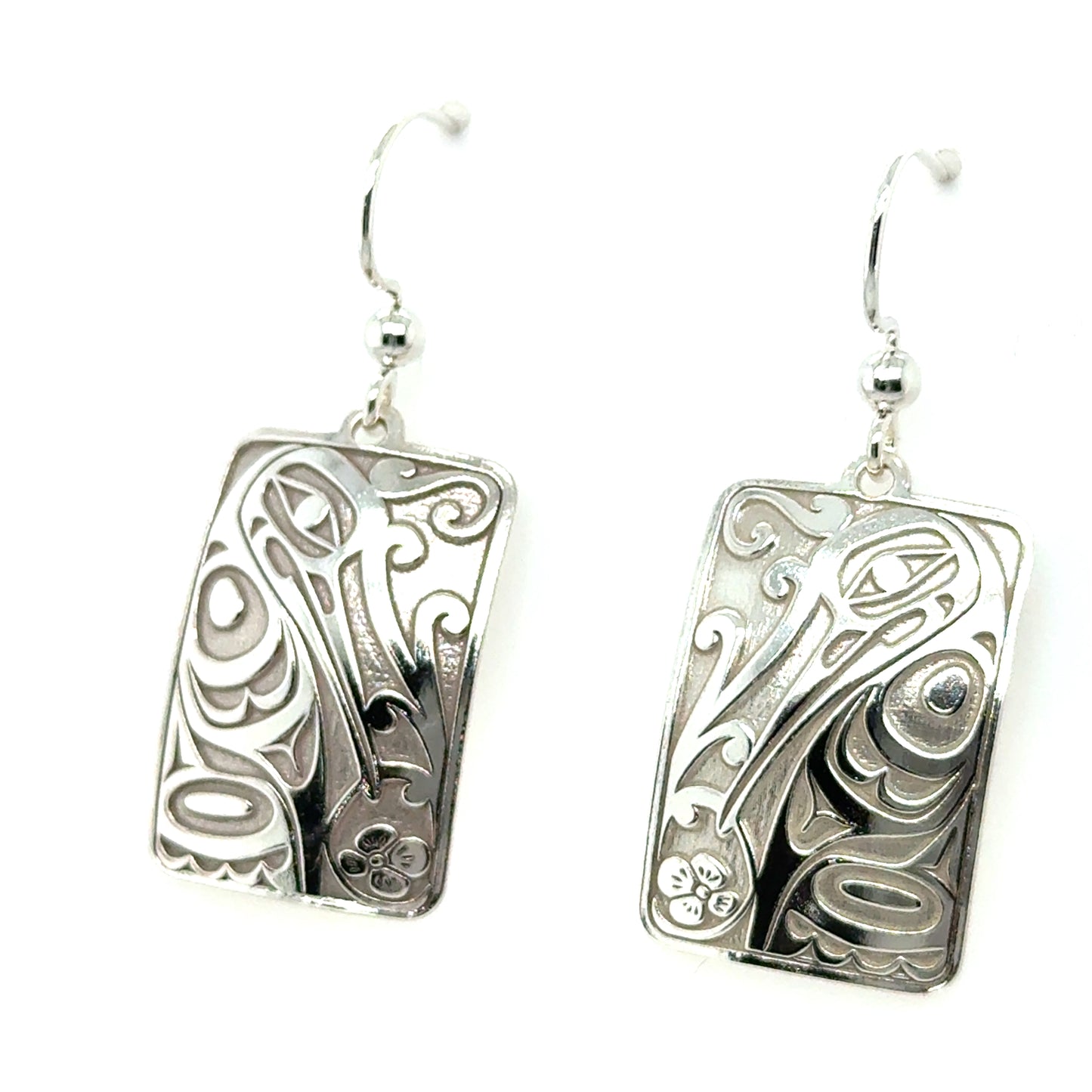 Earrings - Sterling Silver - Drop - Rectangle - Hummingbird - 25mm