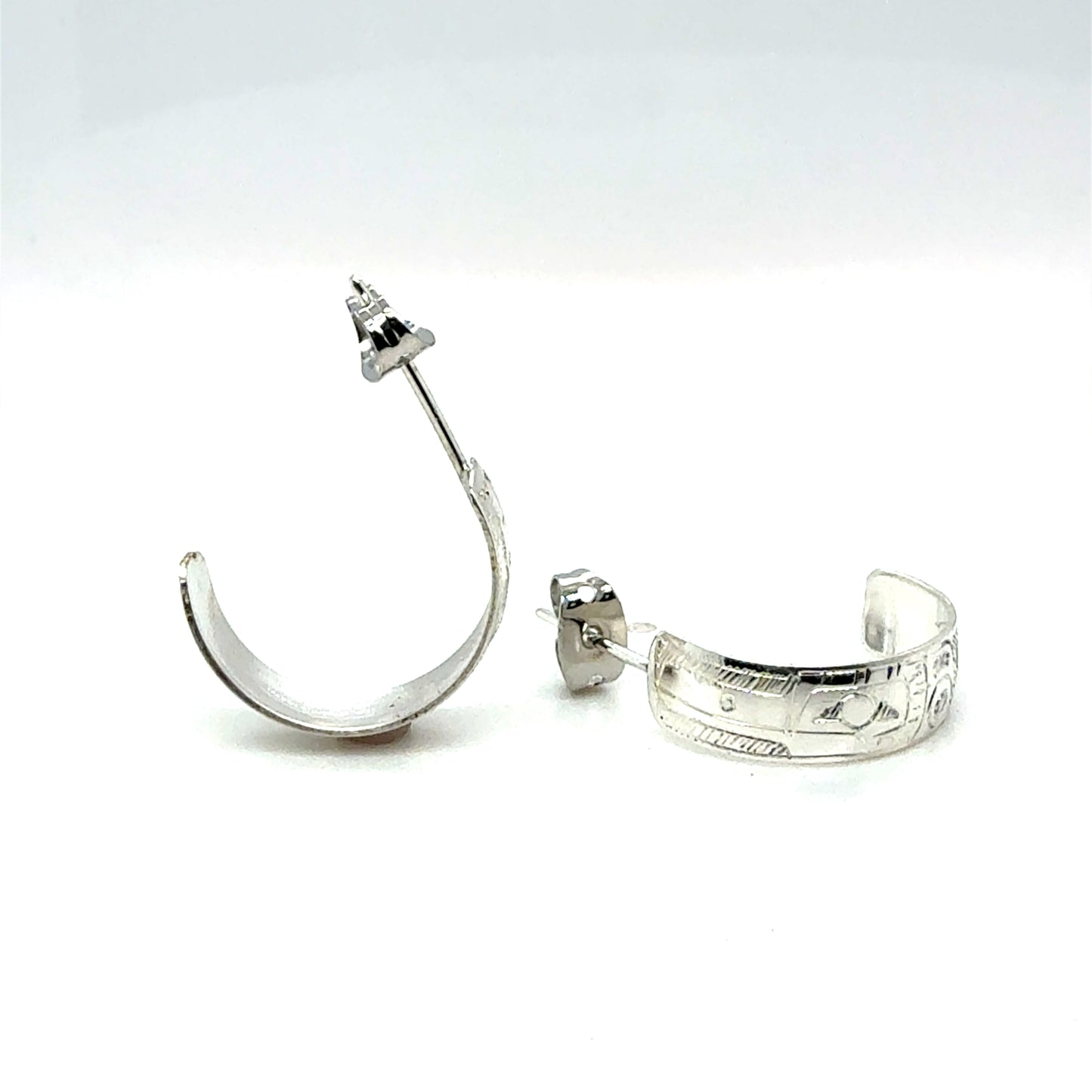 Earrings - Sterling Silver - Half Hoop - 1/4" - Hummingbird