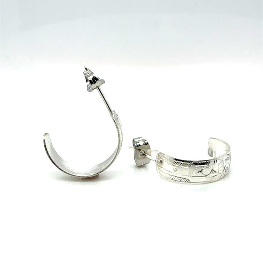 Earrings - Sterling Silver - Half Hoop - 1/4" - Hummingbird
