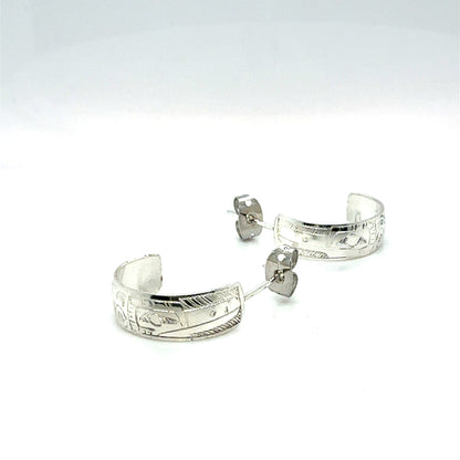 Earrings - Sterling Silver - Half Hoop - 1/4" - Hummingbird