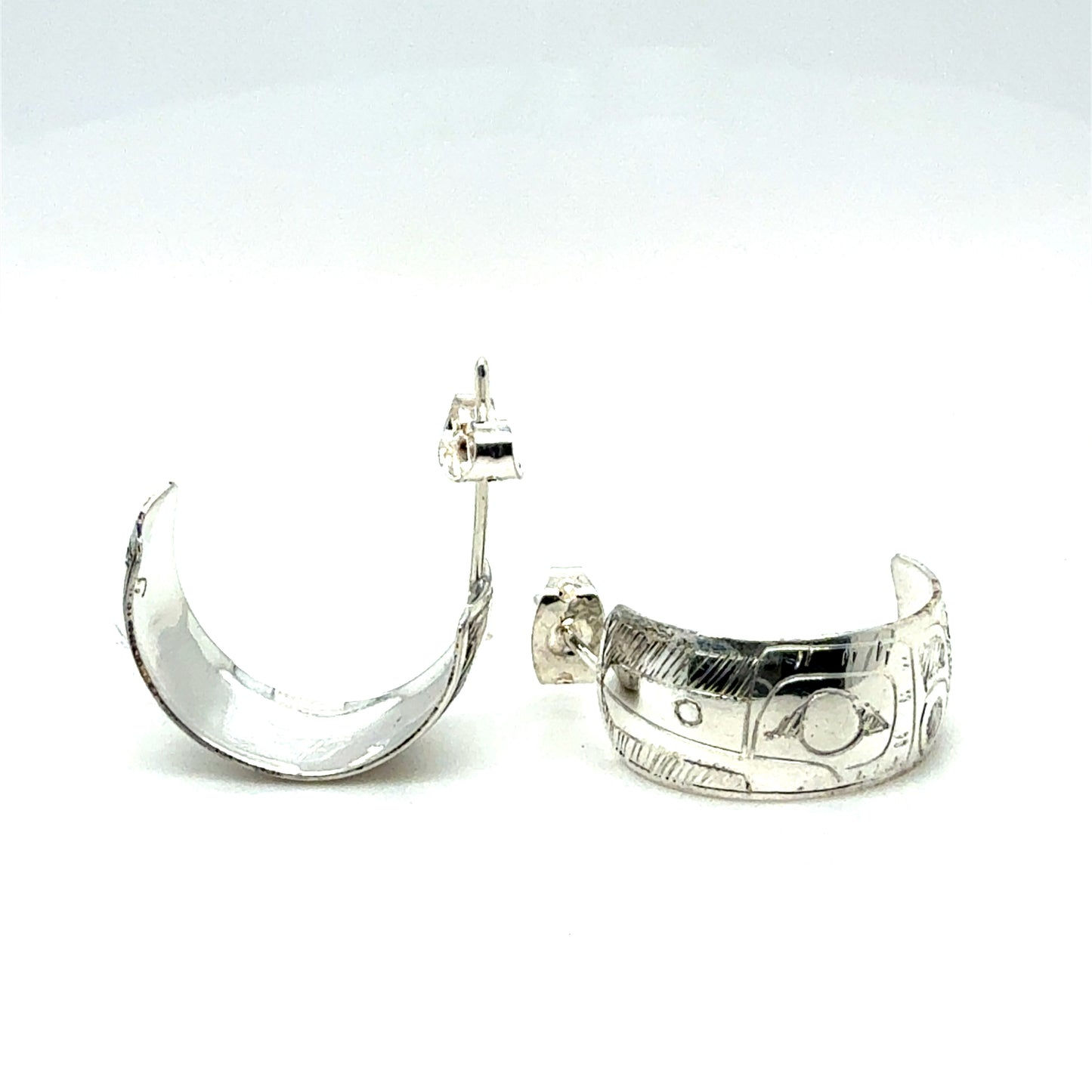 Earrings - Sterling Silver - Hoop Studs - 3/8" - Hummingbird