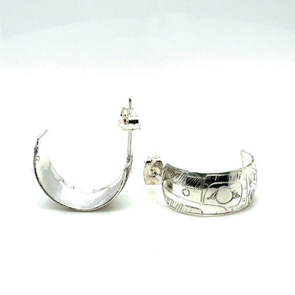 Earrings - Sterling Silver - Hoop Studs - 3/8" - Hummingbird