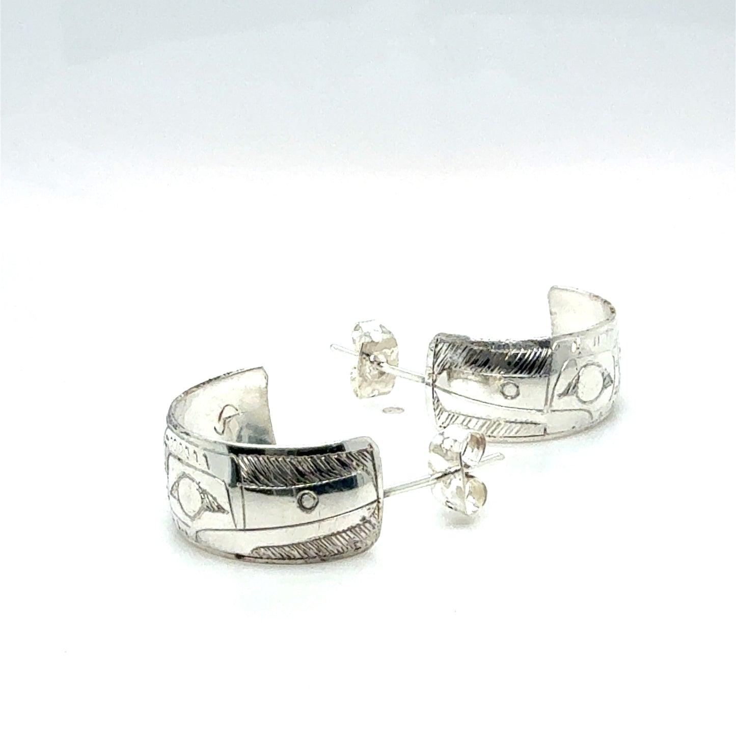 Earrings - Sterling Silver - Hoop Studs - 3/8" - Hummingbird