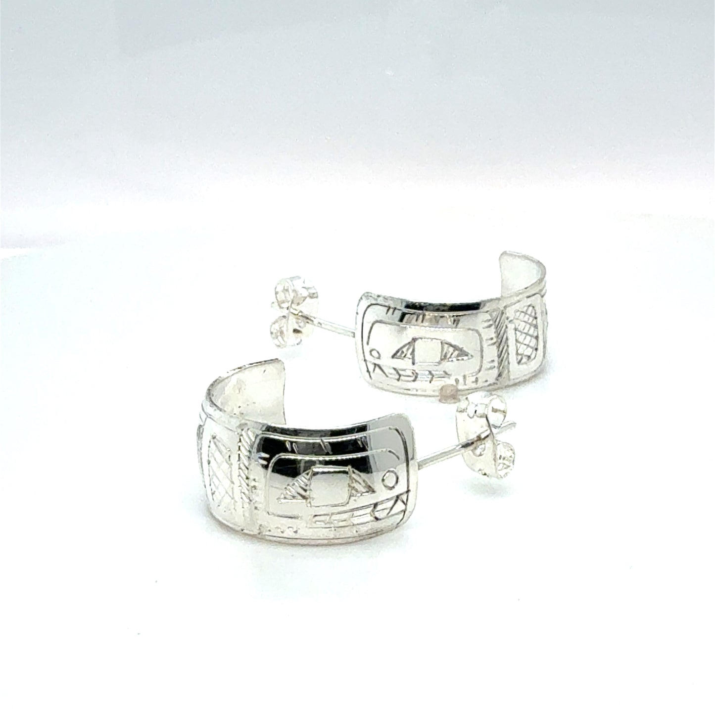 Earrings - Sterling Silver - Hoop Studs - 3/8" - Orca