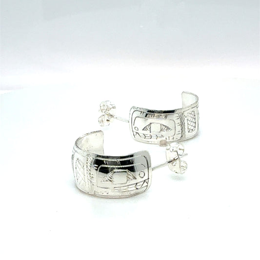 Earrings - Sterling Silver - Hoop Studs - 3/8" - Orca