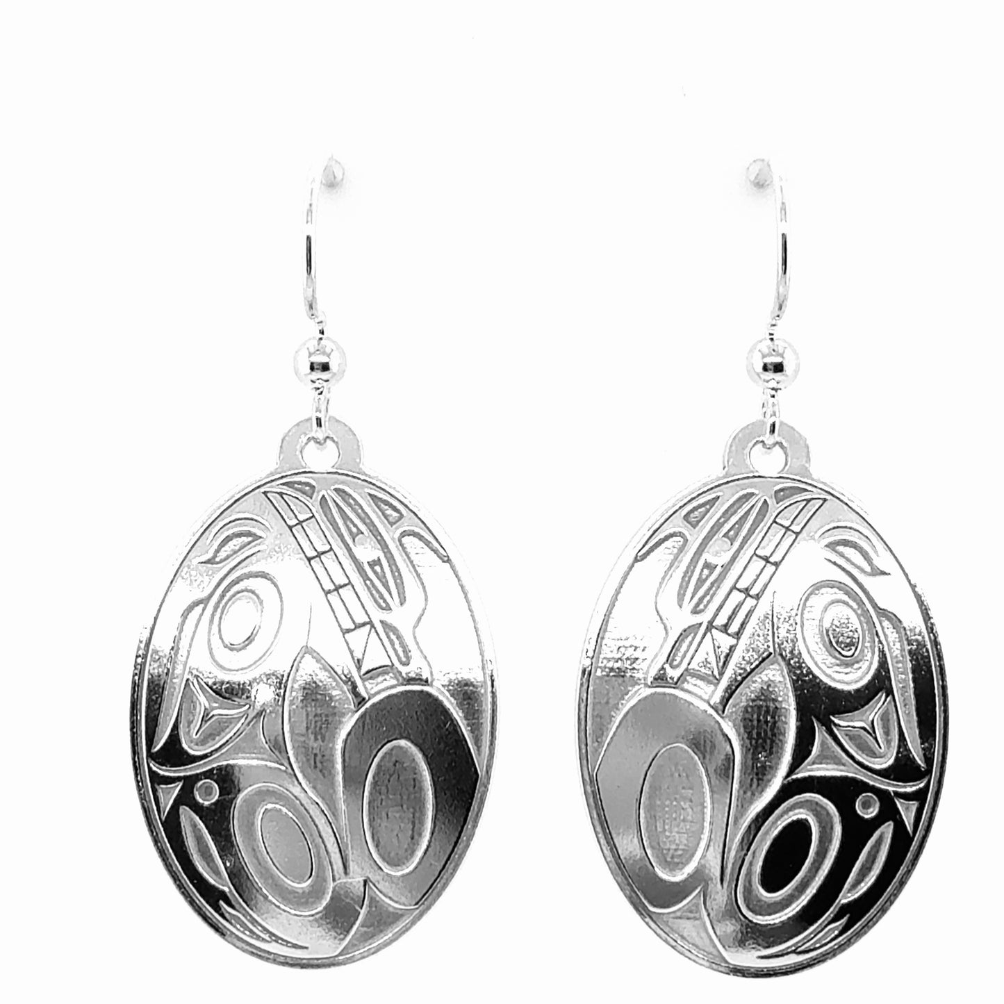 Earrings - Sterling Silver - Drop - Oval - Wolf - 30mm