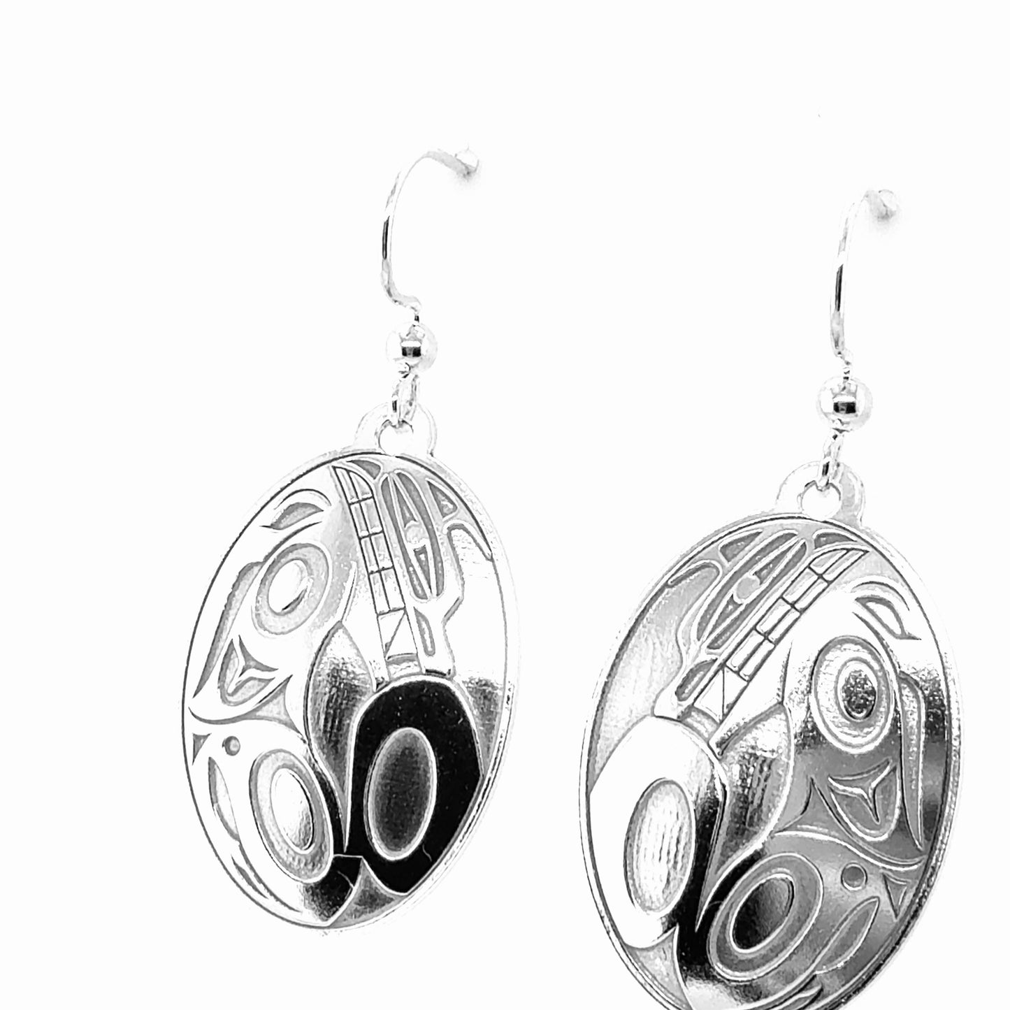 Earrings - Sterling Silver - Drop - Oval - Wolf - 30mm