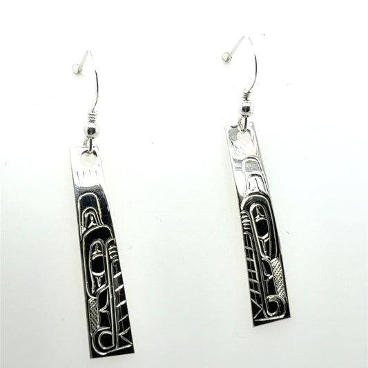 Earrings - Sterling Silver - Rectangle - Wolf