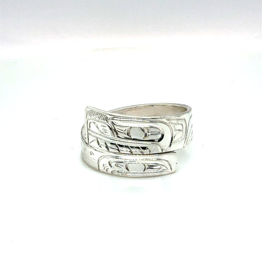 Ring - Sterling Silver - Wrap - Bear & Salmon - Size 8