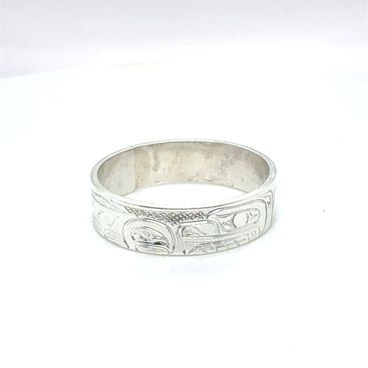 Ring - Sterling Silver - 1/4" - Bear & Salmon - Size 12