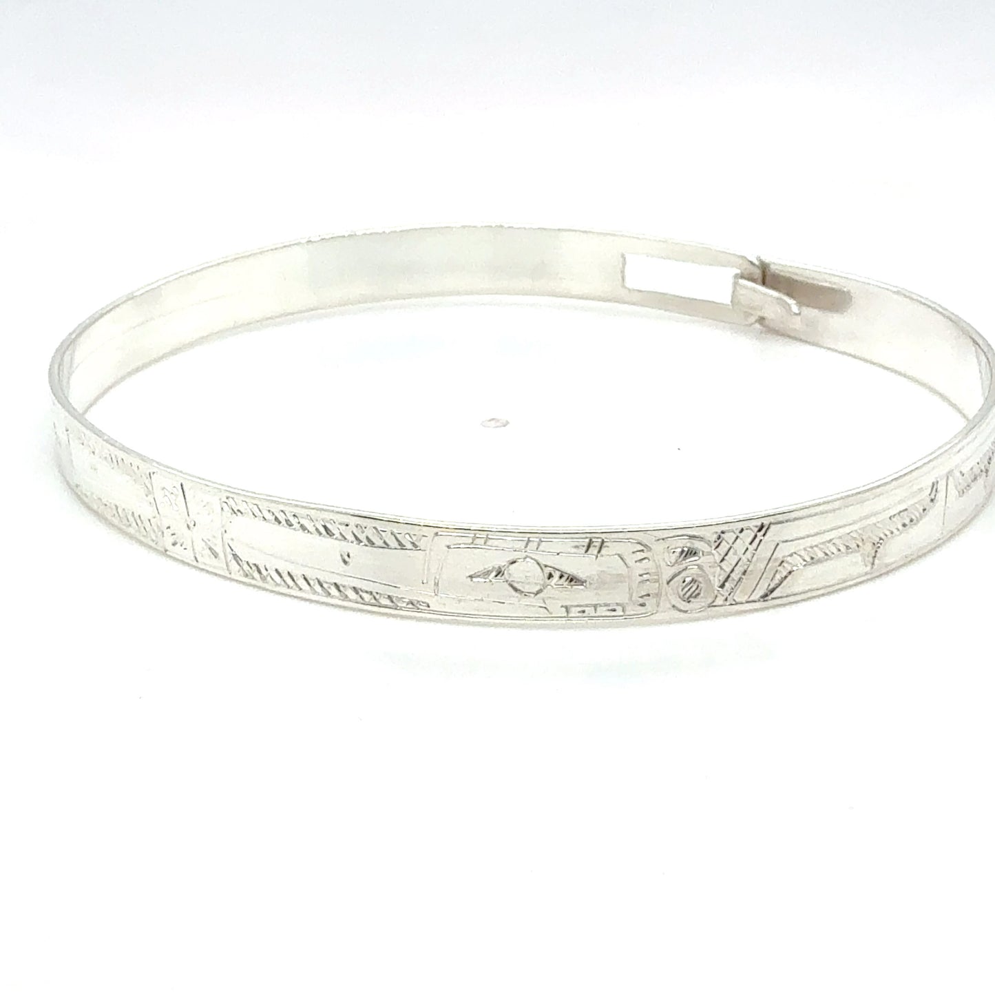 Bangle - Sterling Silver - 1/4" - Longer - Hummingbirds & Flower