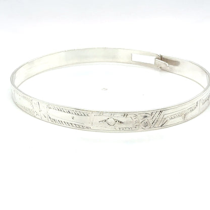 Bangle - Sterling Silver - 1/4" - Longer - Hummingbirds & Flower