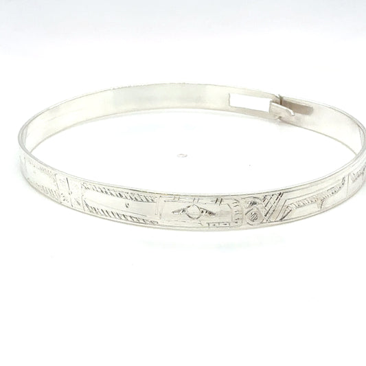 Bangle - Sterling Silver - 1/4" - Longer - Hummingbirds & Flower