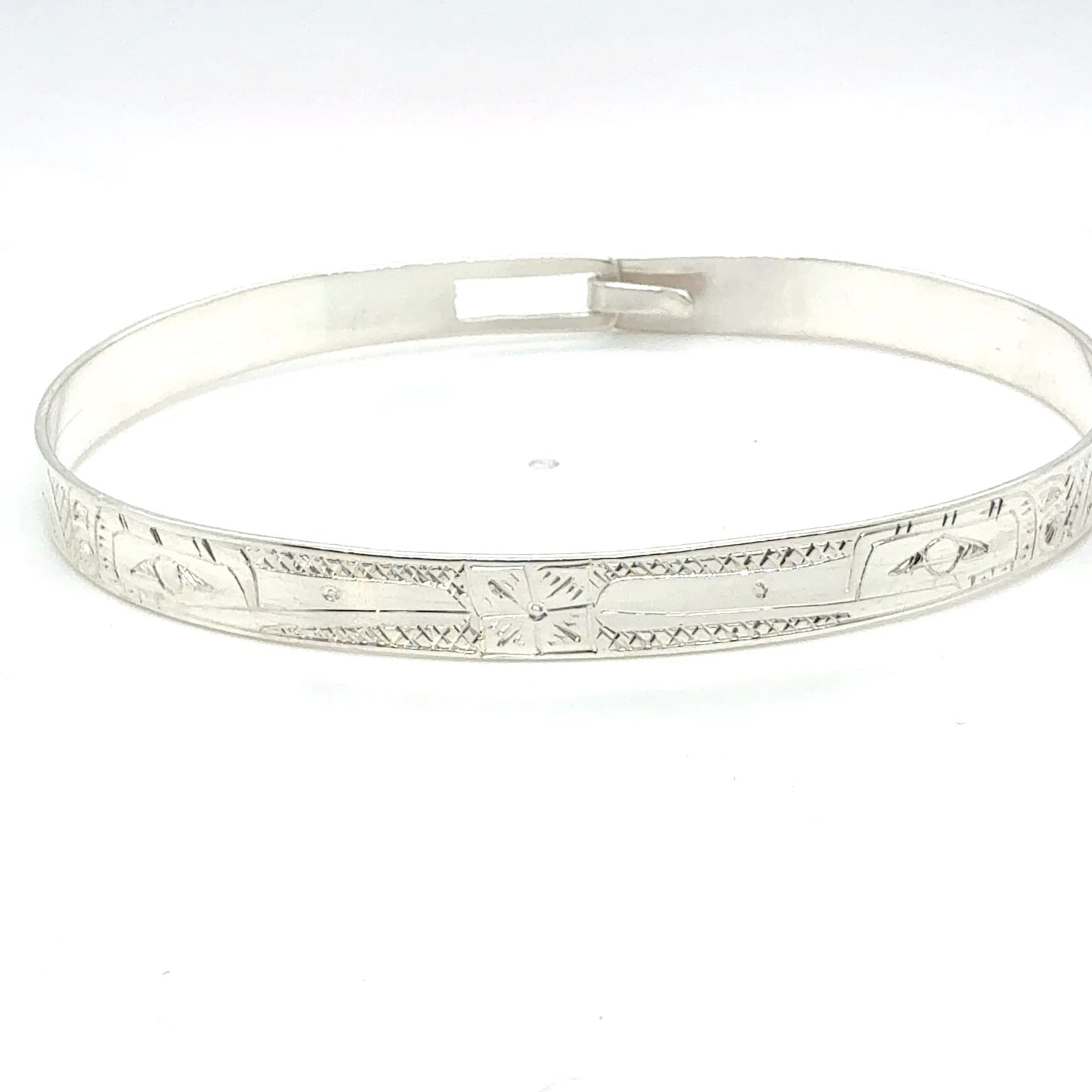 Bangle - Sterling Silver - 1/4" - Longer - Hummingbirds & Flower