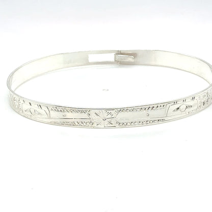 Bangle - Sterling Silver - 1/4" - Longer - Hummingbirds & Flower