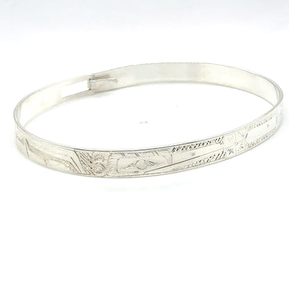 Bangle - Sterling Silver - 1/4" - Longer - Hummingbirds & Flower