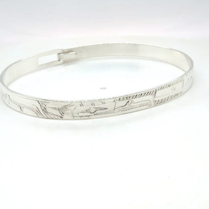 Bangle - Sterling Silver - 1/4" - Longer - Eagle & Hummingbird