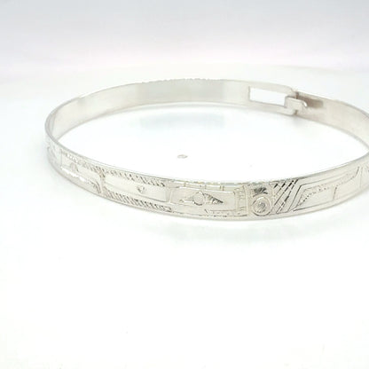 Bangle - Sterling Silver - 1/4" - Longer - Eagle & Hummingbird