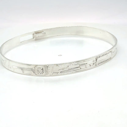 Bangle - Sterling Silver - 1/4" - Longer - Whale & Hummingbird