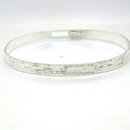 Bangle - Sterling Silver - 1/4" - Longer - Whale & Hummingbird