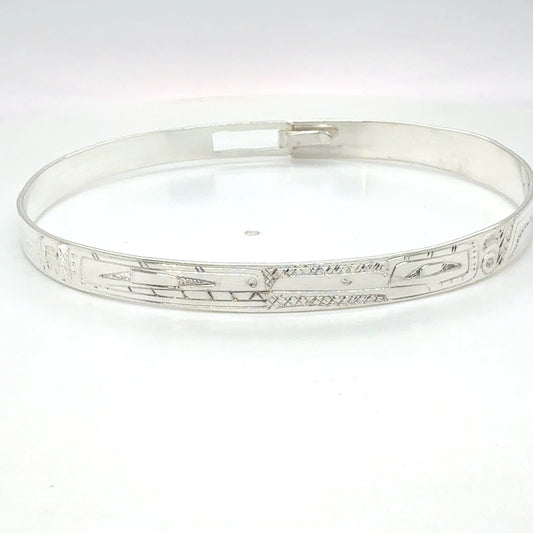 Bangle - Sterling Silver - 1/4" - Longer - Whale & Hummingbird