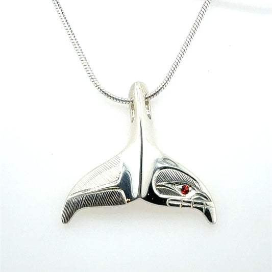 Pendant - Sterling Silver - Whale Tail - Garnet