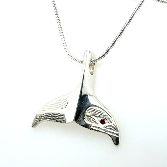 Pendant - Sterling Silver - Whale Tail - Garnet