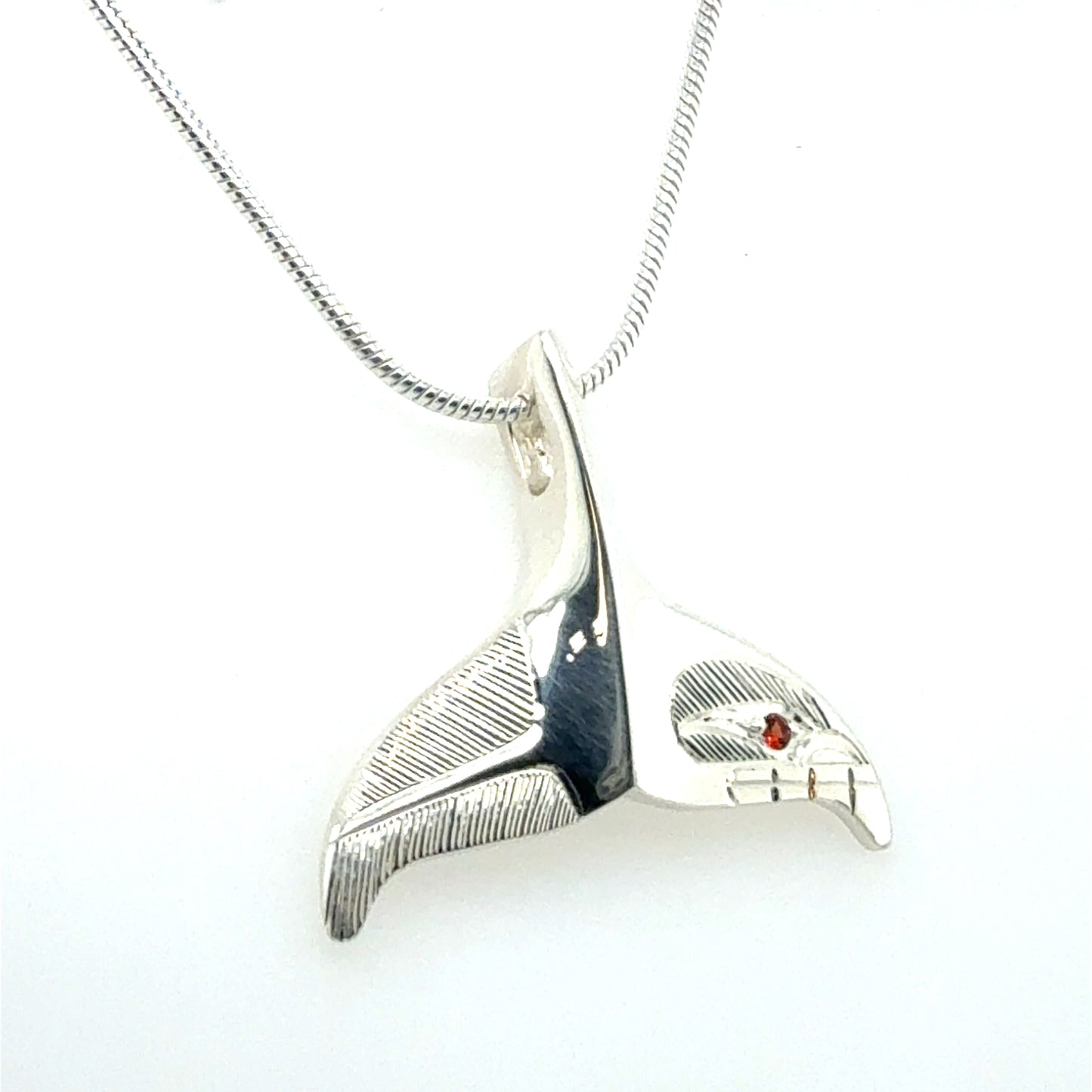 Pendant - Sterling Silver - Whale Tail - Garnet