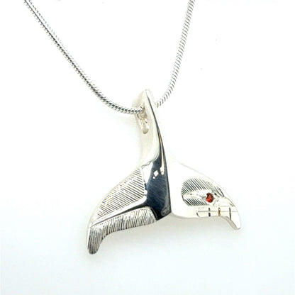 Pendant - Sterling Silver - Whale Tail - Garnet
