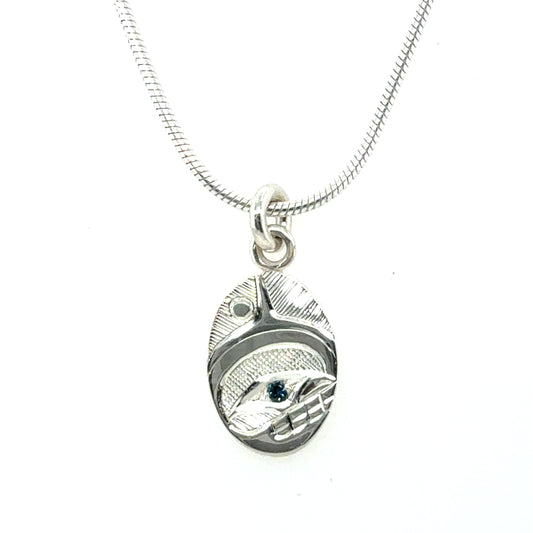 Pendant - Sterling Silver - Oval - Orca - Sapphire