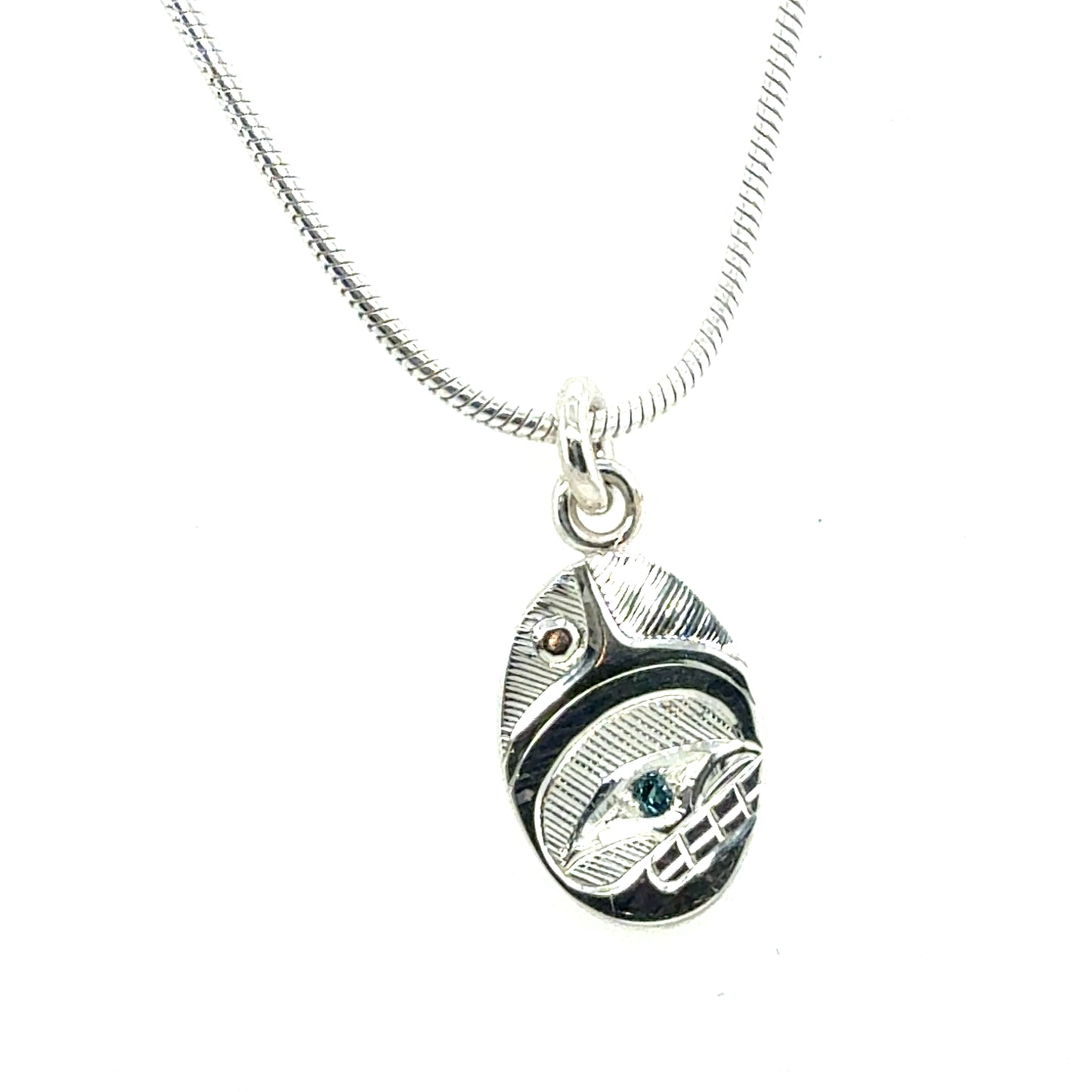Pendant - Sterling Silver - Oval - Orca - Sapphire