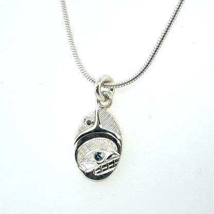 Pendant - Sterling Silver - Oval - Orca - Sapphire