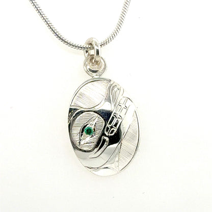 Pendant - Sterling Silver - Oval - Bear - Emerald (Lab)