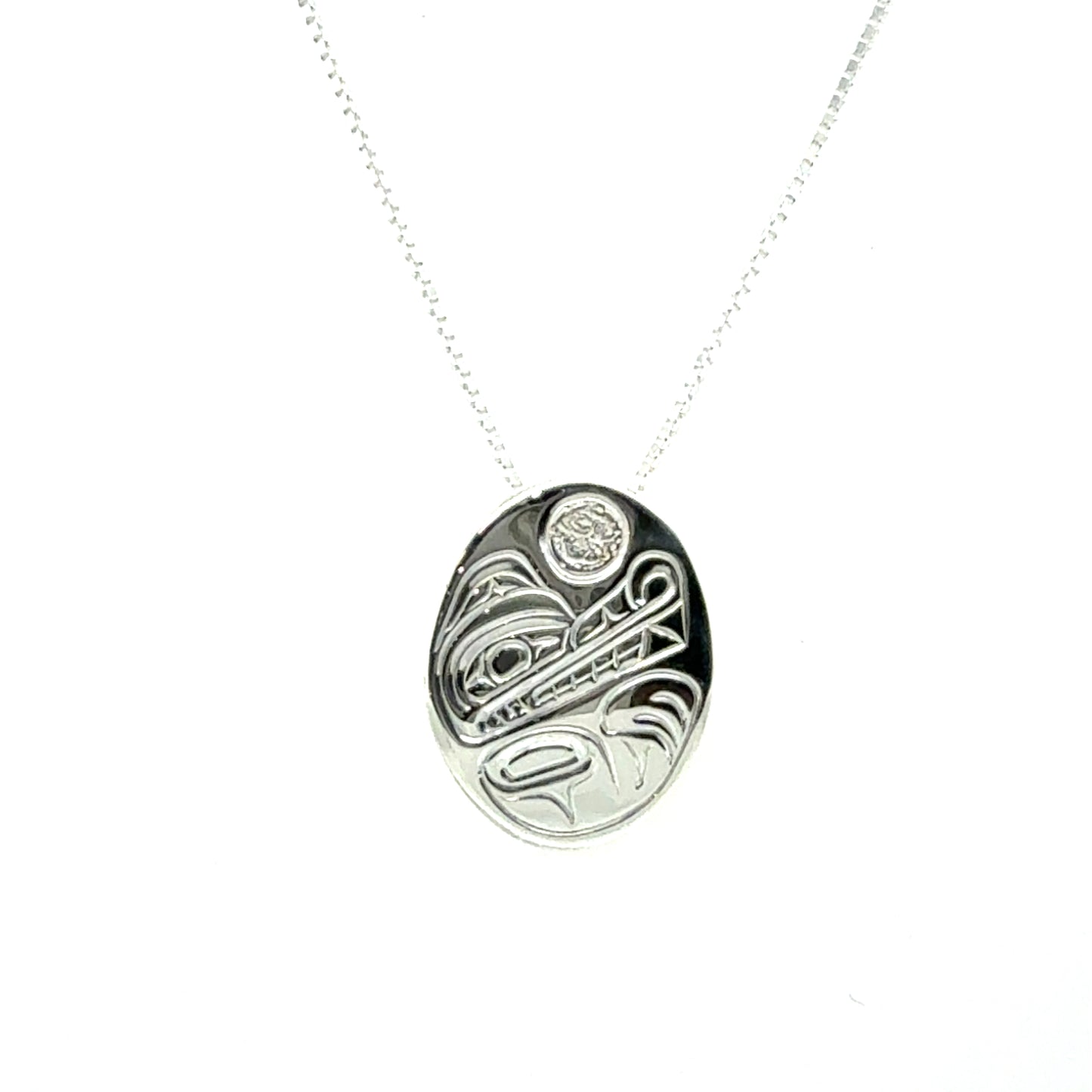 Pendant - Sterling Silver - Oval - Small - Wolf & Moon