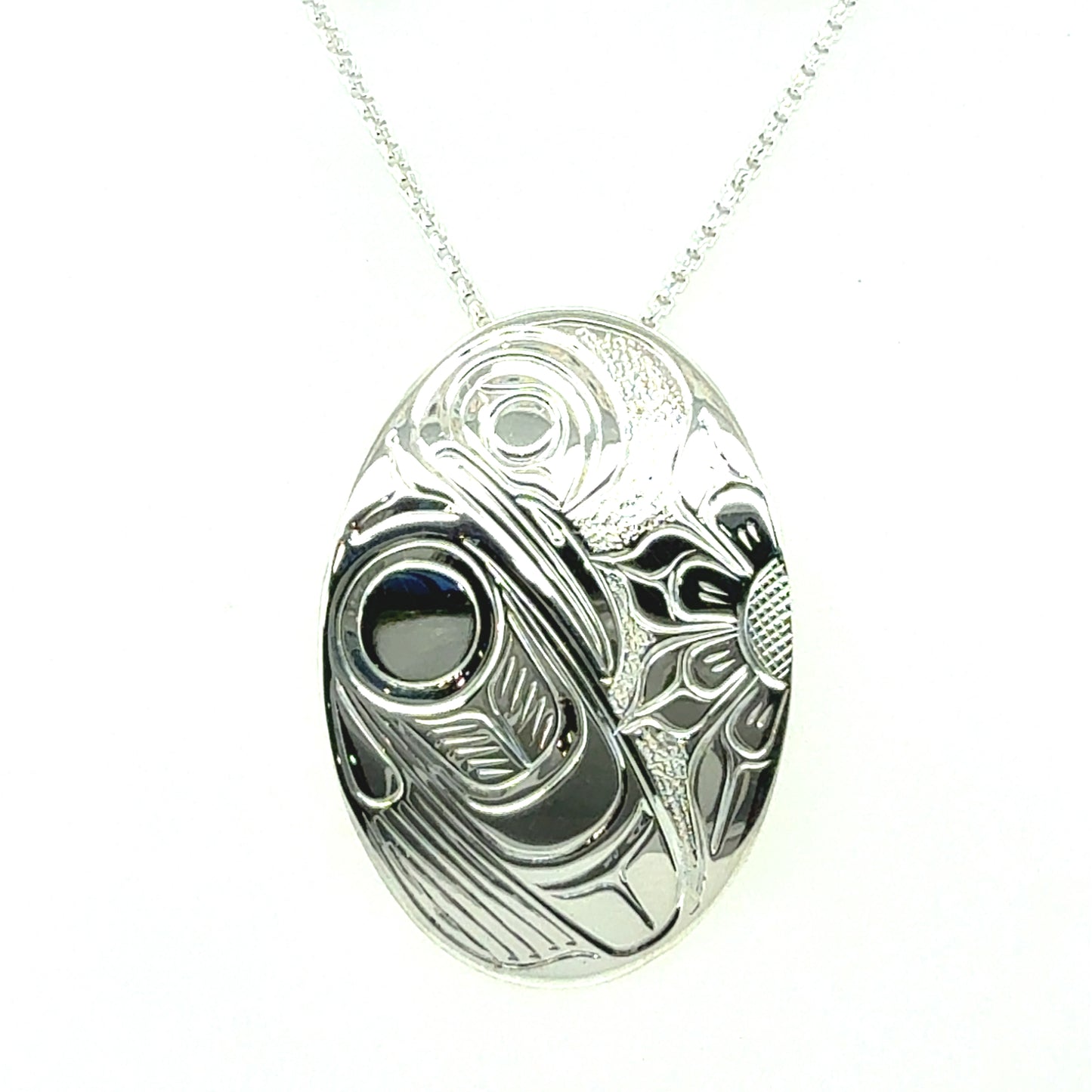 Pendant - Sterling Silver - Oval - Hummingbird