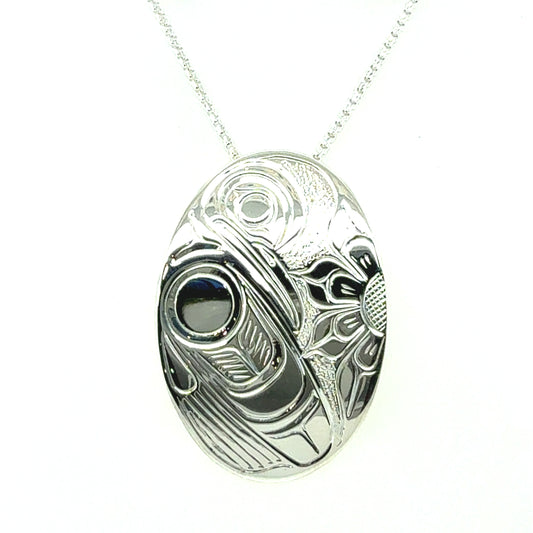 Pendant - Sterling Silver - Oval - Hummingbird