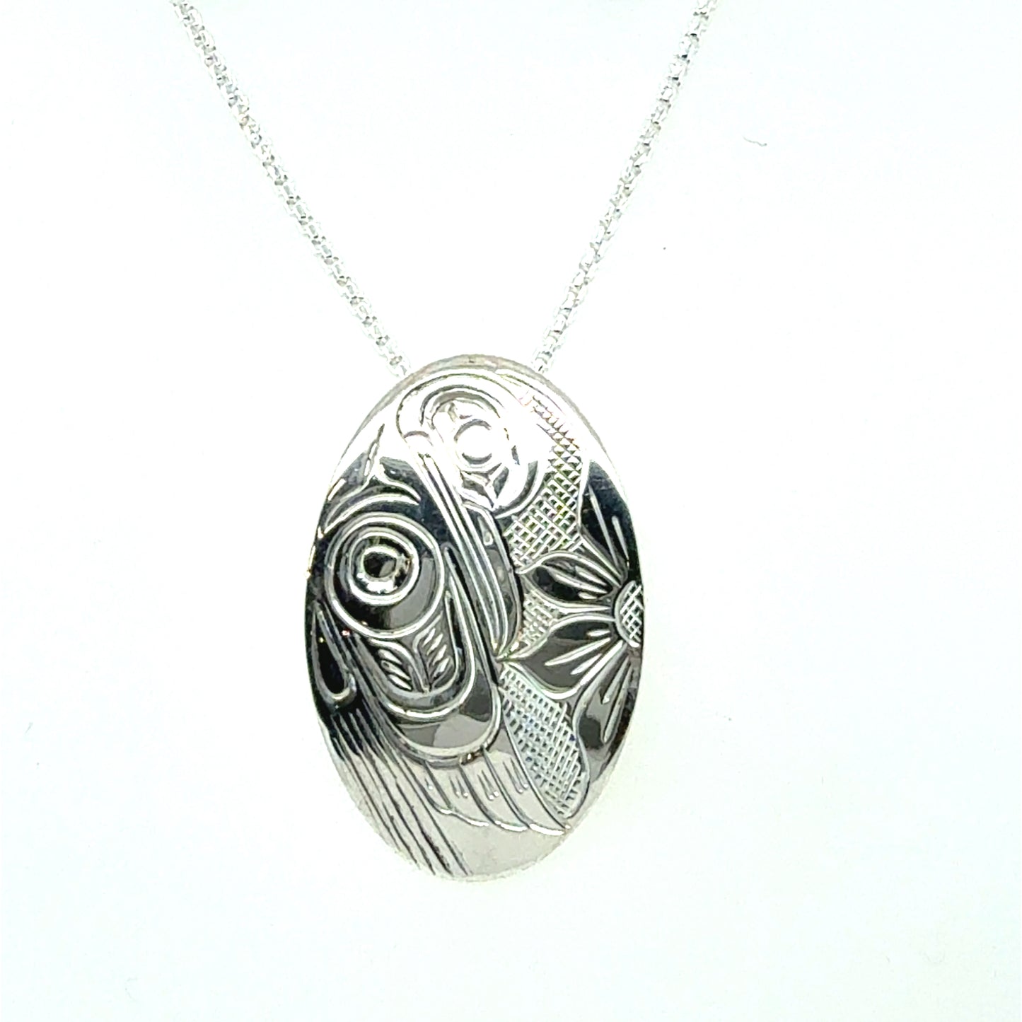Pendant - Sterling Silver - Oval - Hummingbird