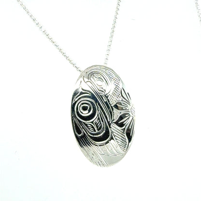 Pendant - Sterling Silver - Oval - Hummingbird